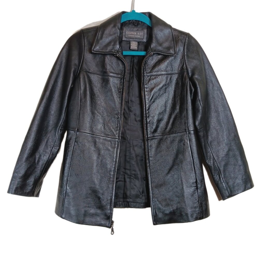 Copper Key Leather Jacket Womens 10/12 Black Zip Riding Preppy Casual Career
